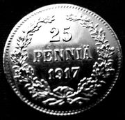 Редкая,  серебряная монета 25 пенни,  г/в 1917.