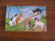 Поздравительная открытка Котята и щенок. Польша